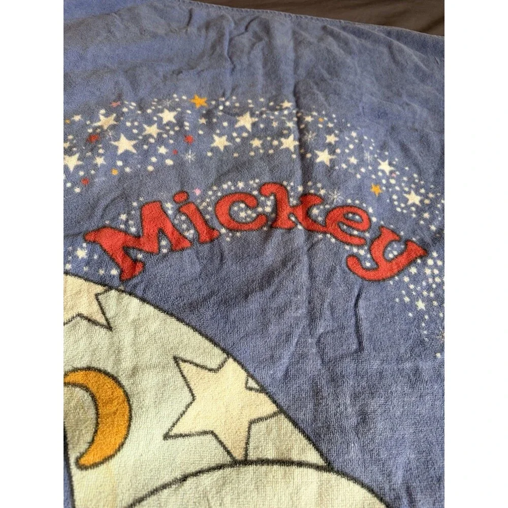 Vintage Disney Sorcerer Mickey Mouse Blue Beach Towel Fantasia Stars